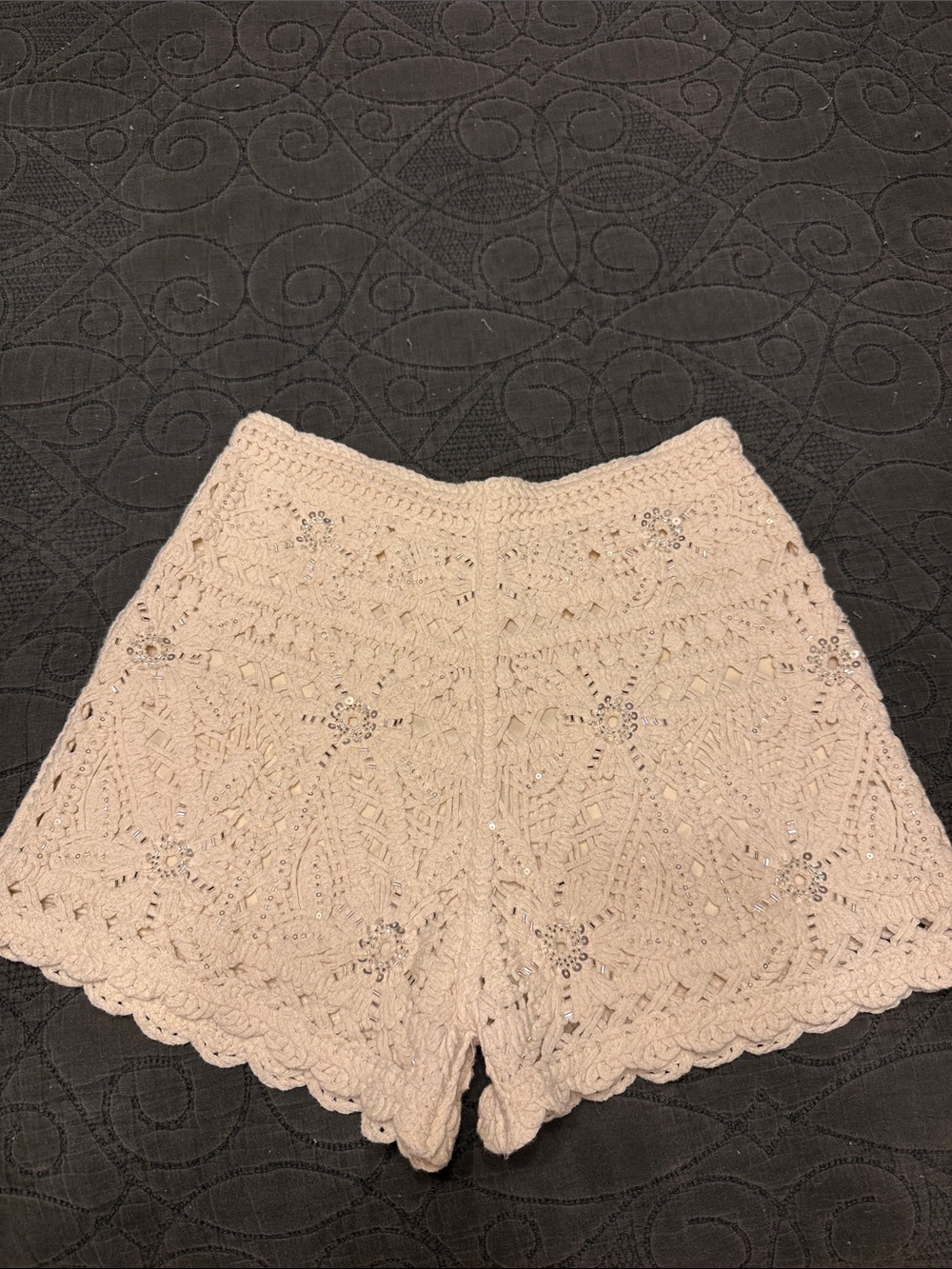 Crochet High-Waist Women's Shorts in Cream